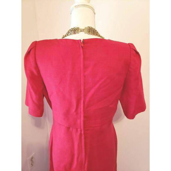 WILLIAM PEARSON Vintage Red Linen Lined Short Sleeve Sheath Dress Size 8/10 - Picture 8 of 10